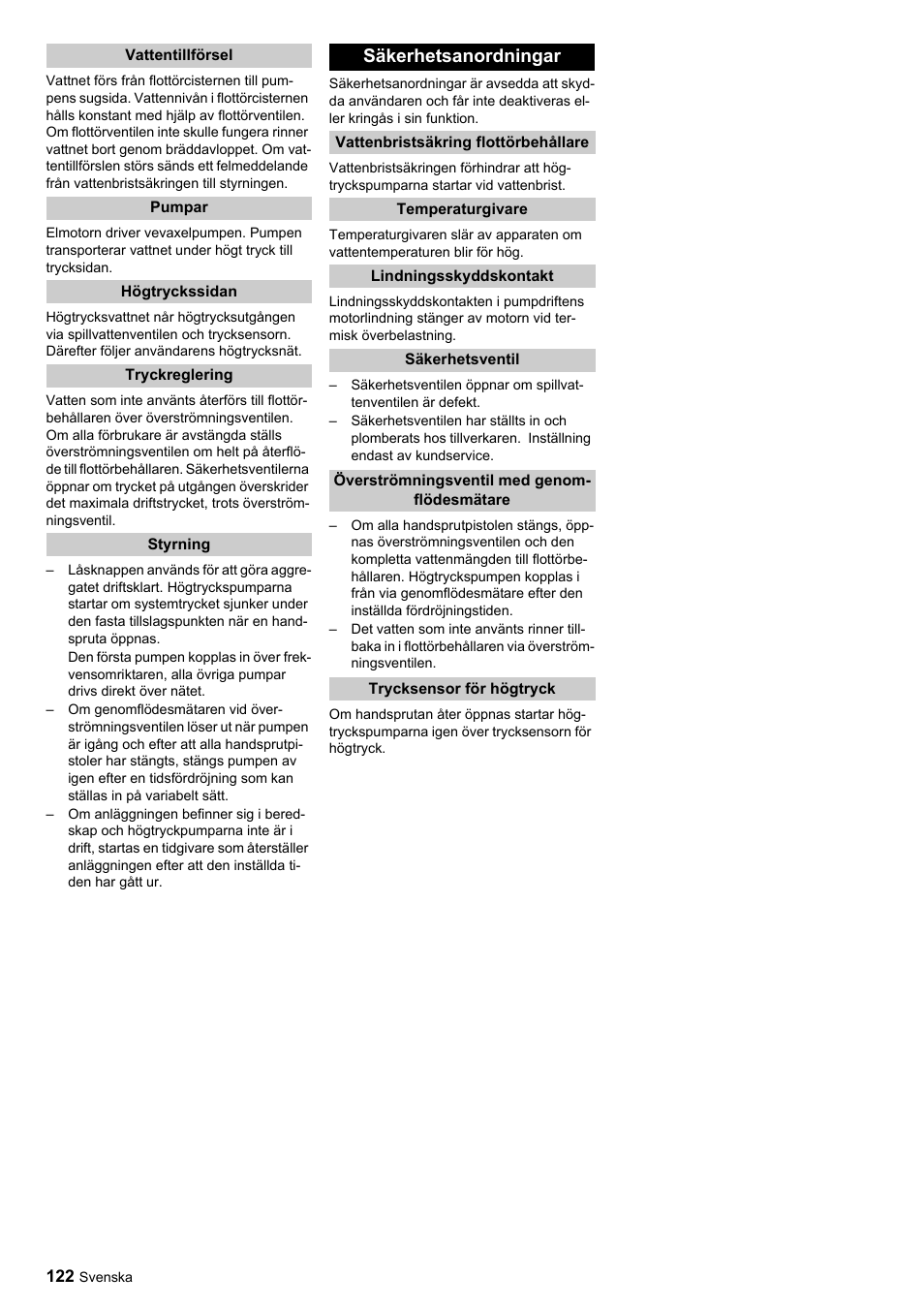Säkerhetsanordningar | Karcher HDC advanced User Manual | Page 122 / 356