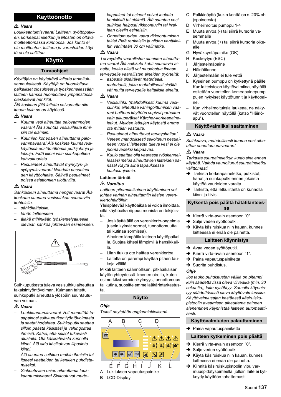 Käyttöönotto käyttö | Karcher HDC advanced User Manual | Page 137 / 356
