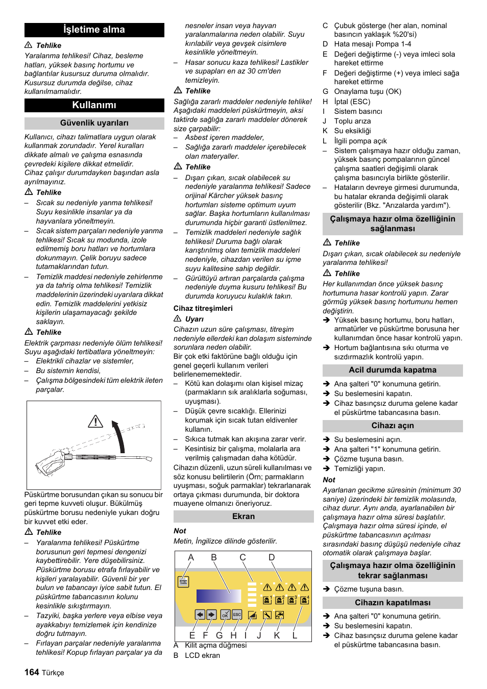 Işletime alma kullanımı | Karcher HDC advanced User Manual | Page 164 / 356