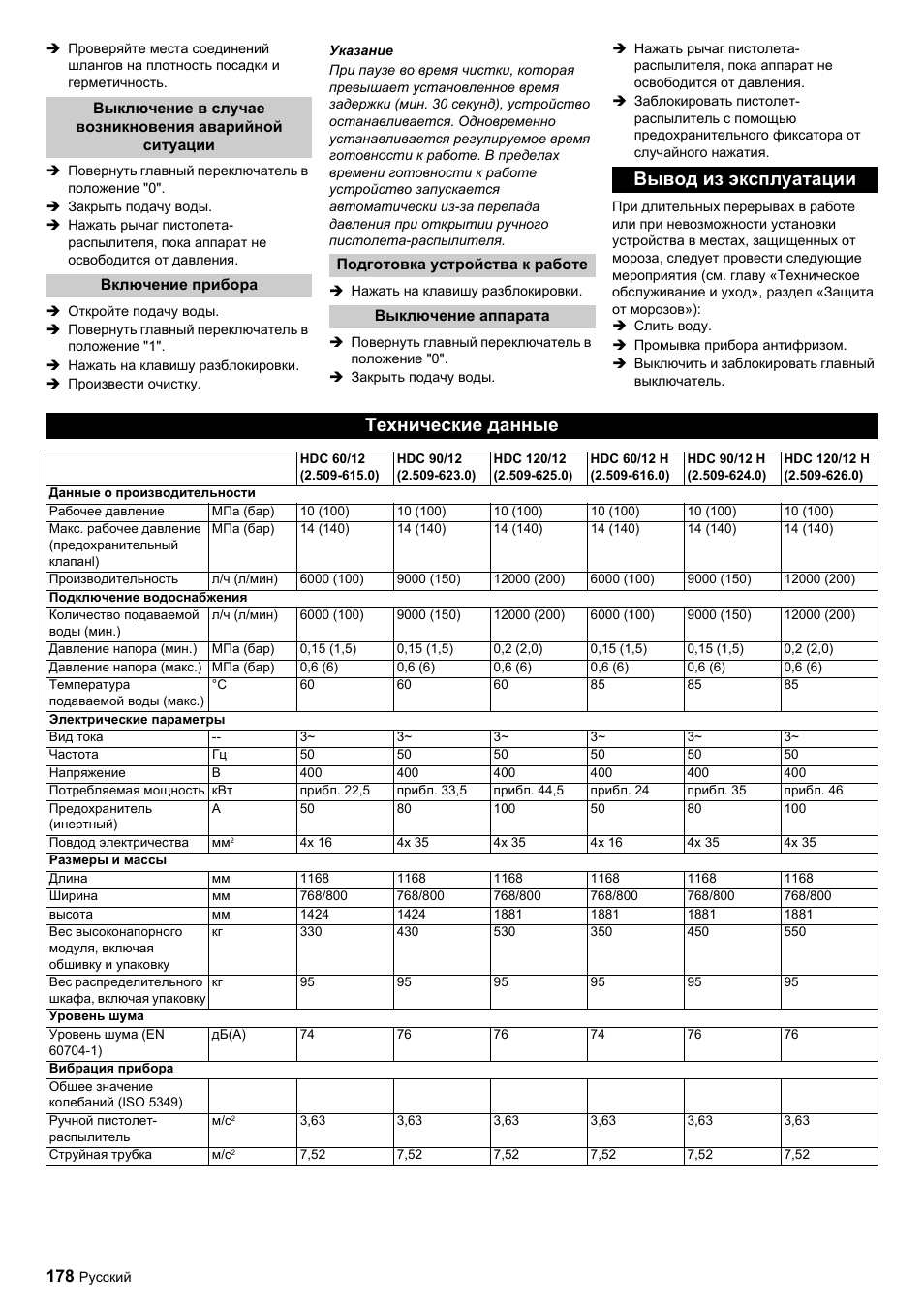 Вывод из эксплуатации технические данные | Karcher HDC advanced User Manual | Page 178 / 356