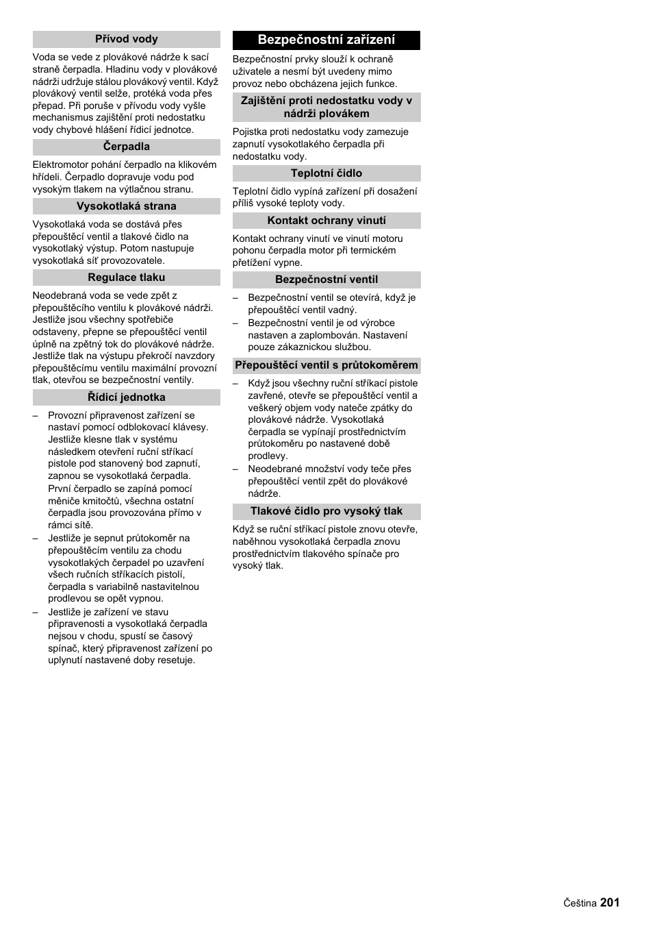 Bezpečnostní zařízení | Karcher HDC advanced User Manual | Page 201 / 356