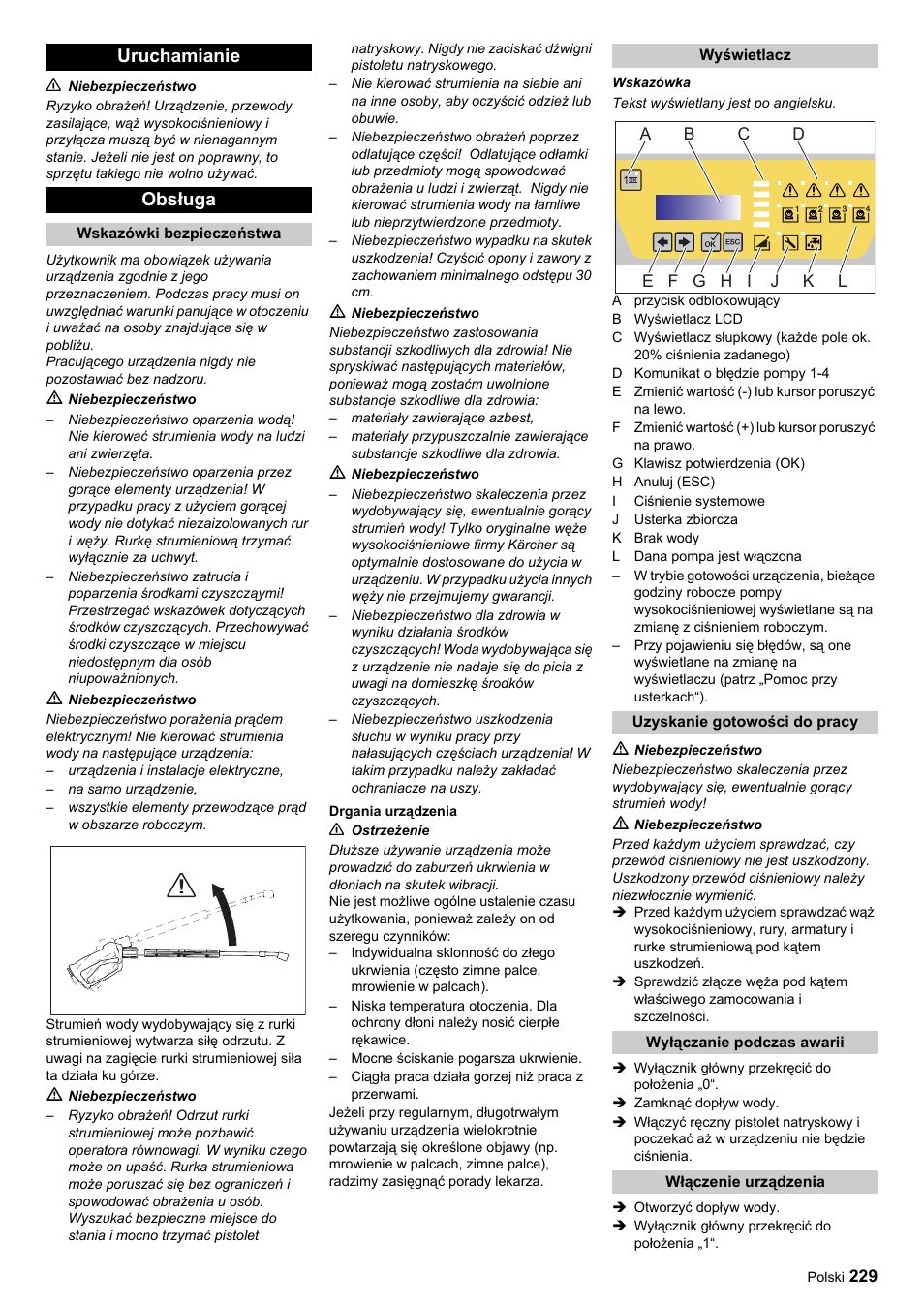 Uruchamianie obsługa | Karcher HDC advanced User Manual | Page 229 / 356