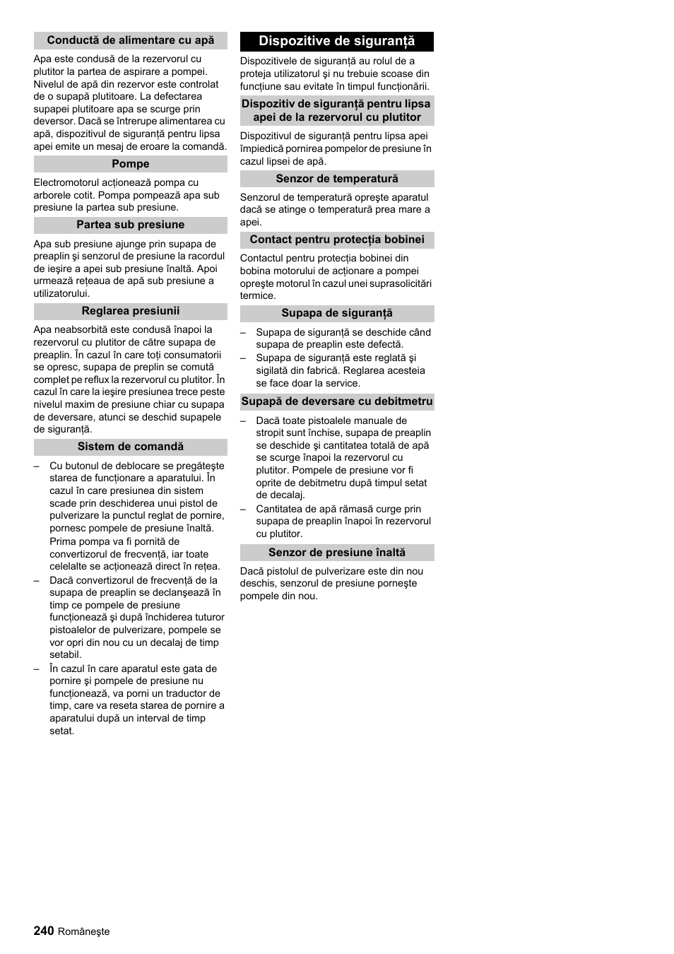 Dispozitive de siguranţă | Karcher HDC advanced User Manual | Page 240 / 356