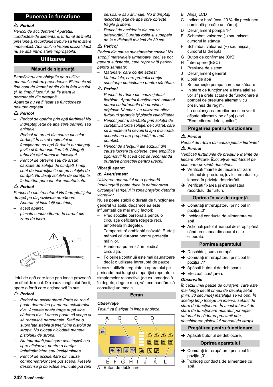 Punerea în funcţiune utilizarea | Karcher HDC advanced User Manual | Page 242 / 356