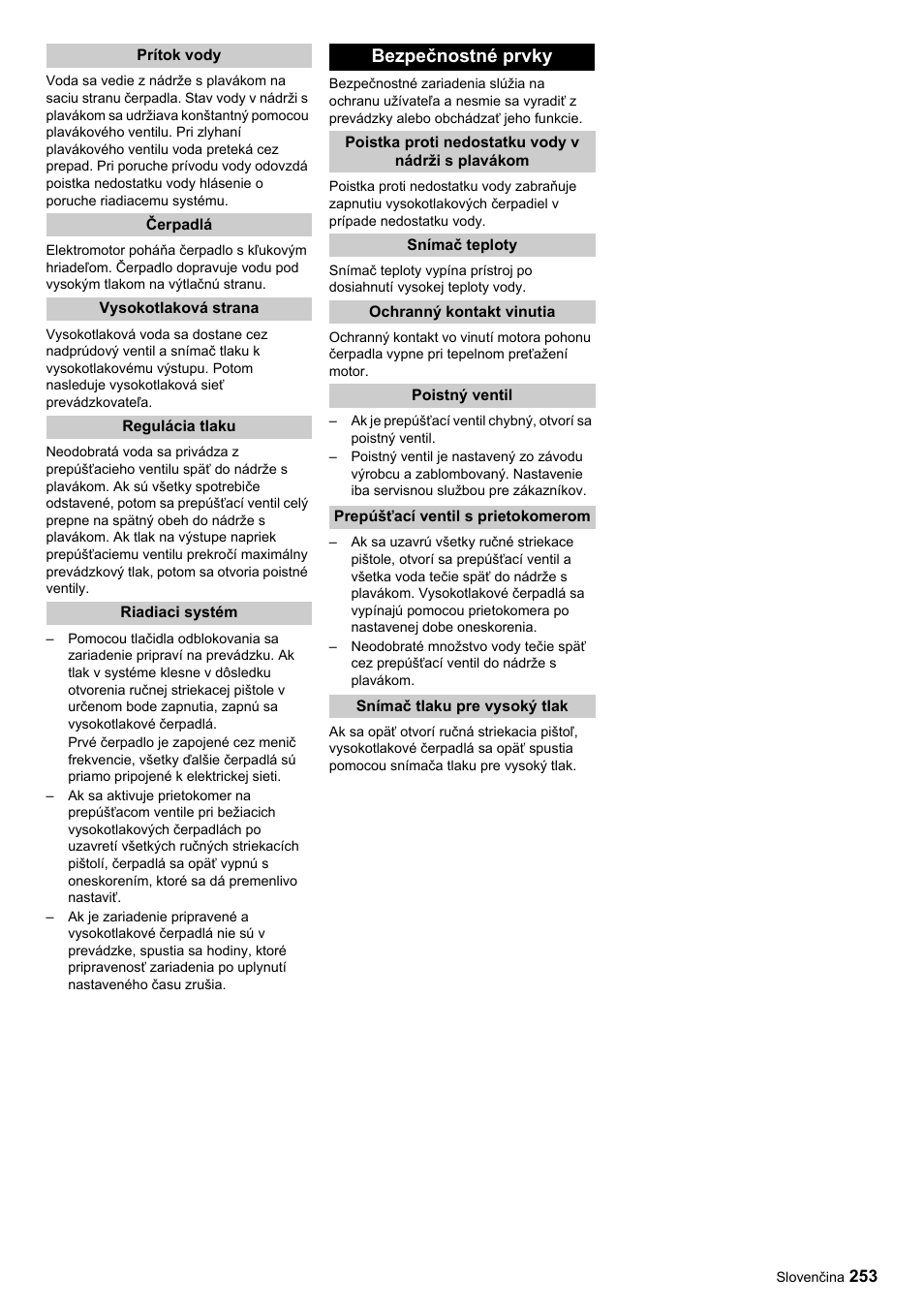 Bezpečnostné prvky | Karcher HDC advanced User Manual | Page 253 / 356