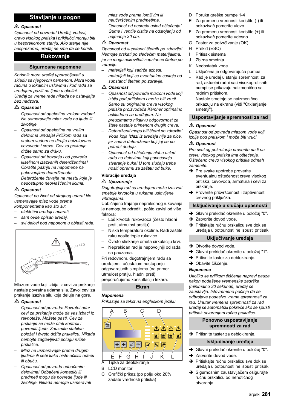 Stavljanje u pogon rukovanje | Karcher HDC advanced User Manual | Page 281 / 356