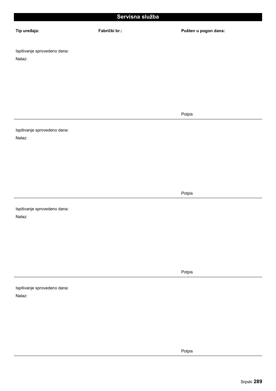 Servisna služba | Karcher HDC advanced User Manual | Page 289 / 356
