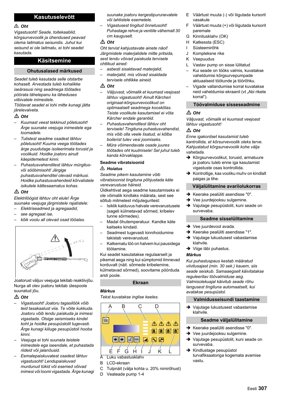 Kasutuselevõtt käsitsemine | Karcher HDC advanced User Manual | Page 307 / 356