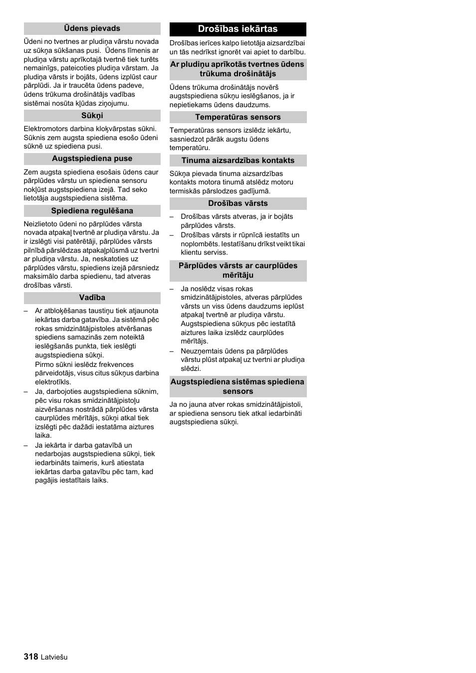 Drošības iekārtas | Karcher HDC advanced User Manual | Page 318 / 356