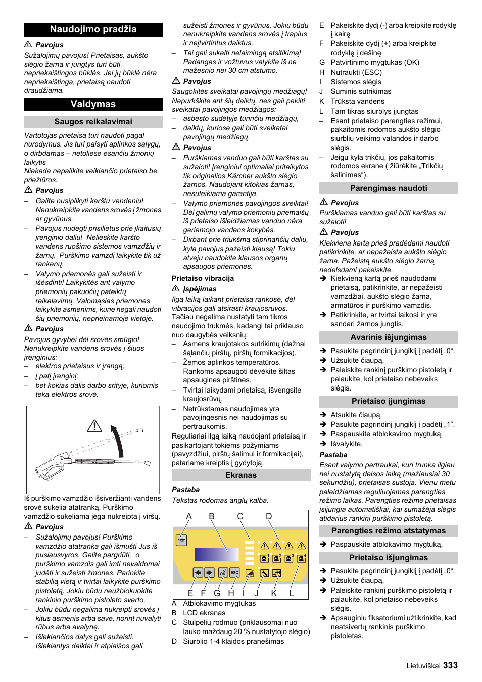 Naudojimo pradžia valdymas | Karcher HDC advanced User Manual | Page 333 / 356