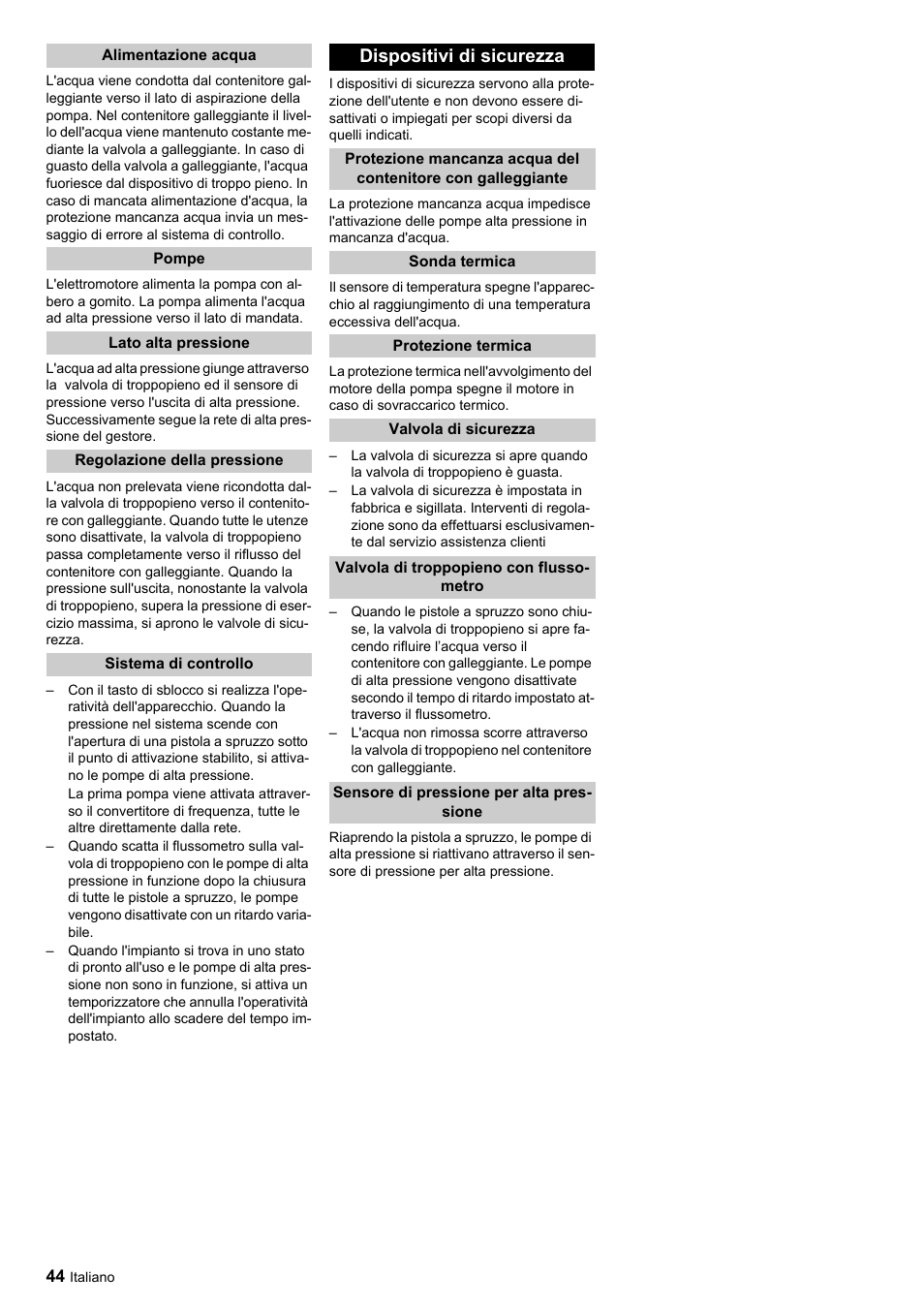 Dispositivi di sicurezza | Karcher HDC advanced User Manual | Page 44 / 356