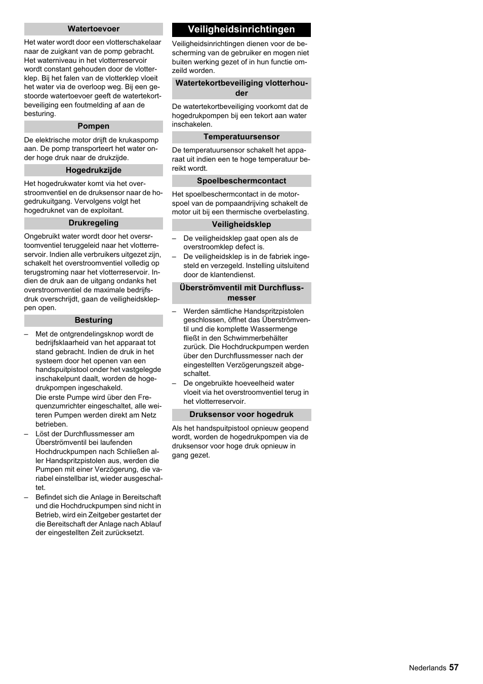 Veiligheidsinrichtingen | Karcher HDC advanced User Manual | Page 57 / 356