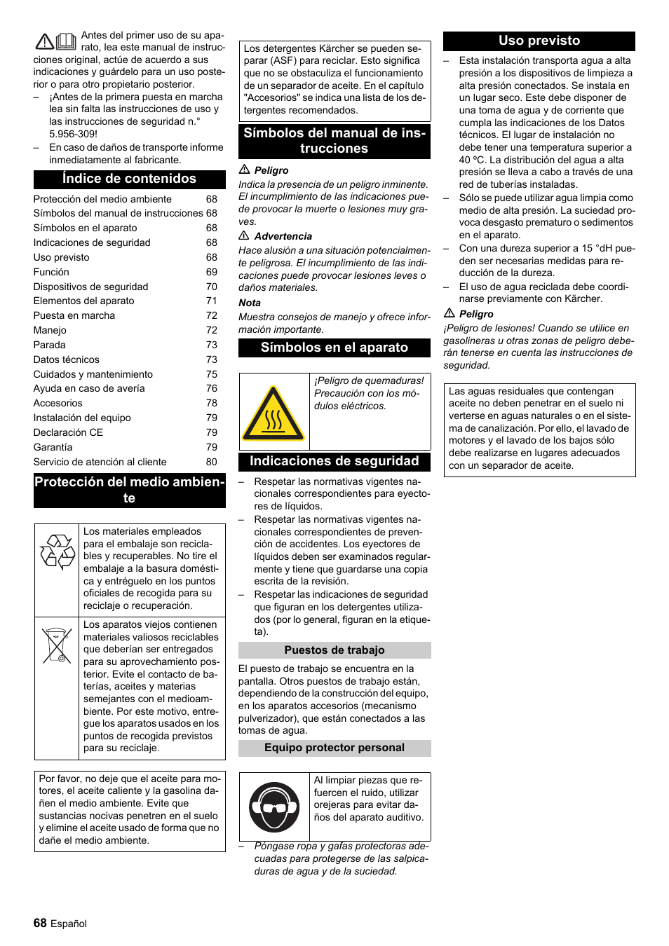 Indicaciones de seguridad, Uso previsto | Karcher HDC advanced User Manual | Page 68 / 356