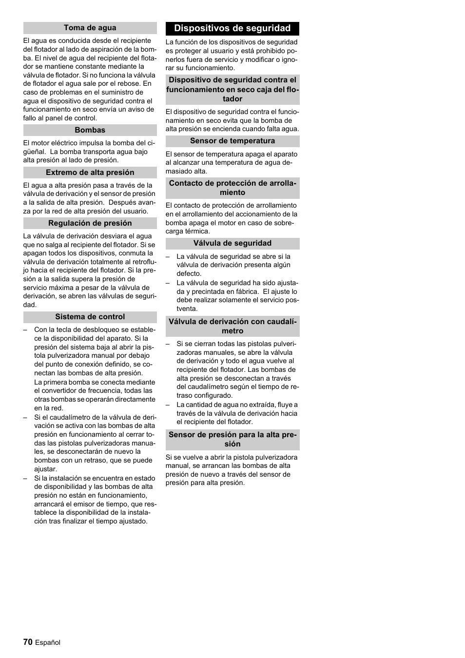 Dispositivos de seguridad | Karcher HDC advanced User Manual | Page 70 / 356