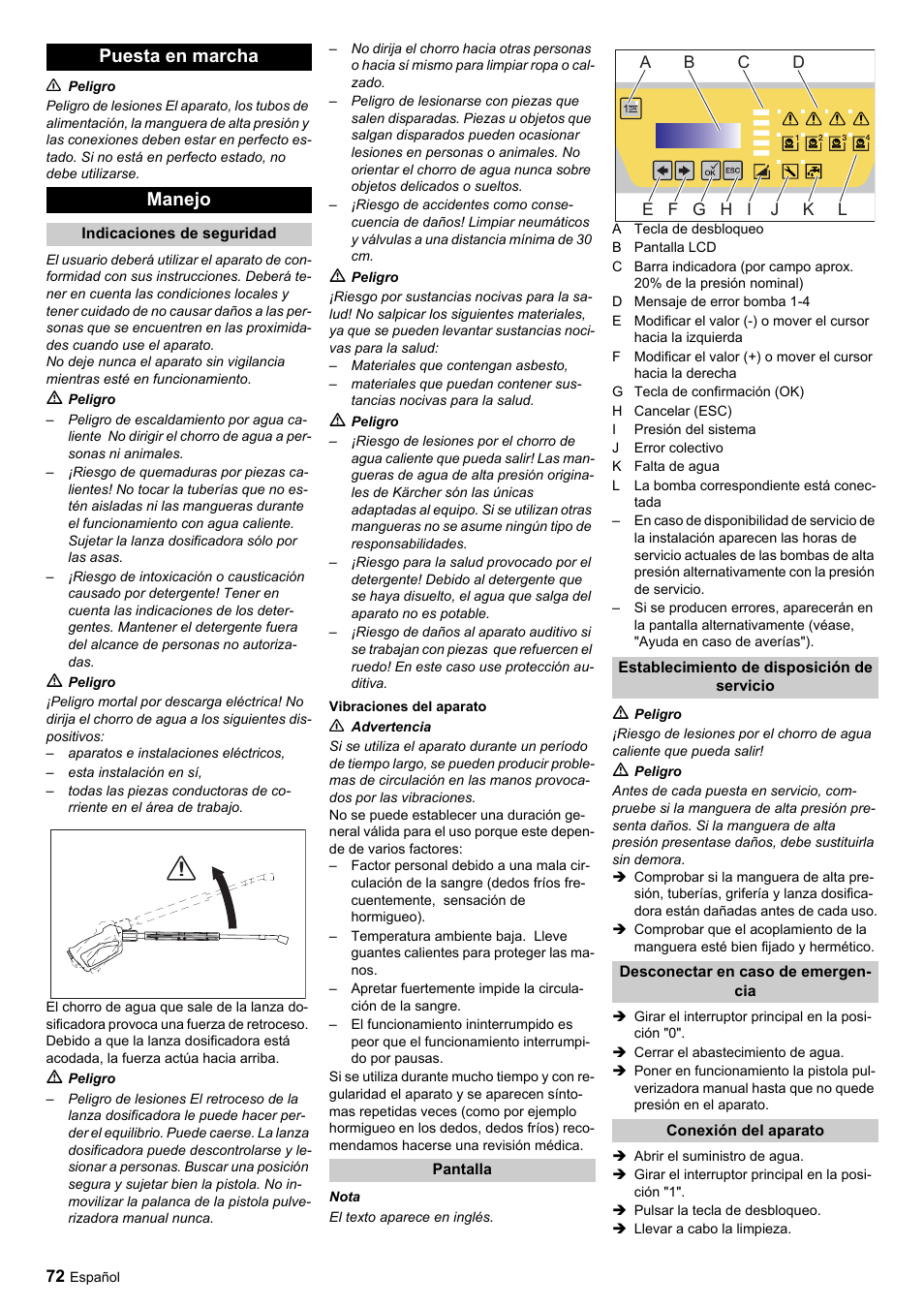 Puesta en marcha manejo | Karcher HDC advanced User Manual | Page 72 / 356