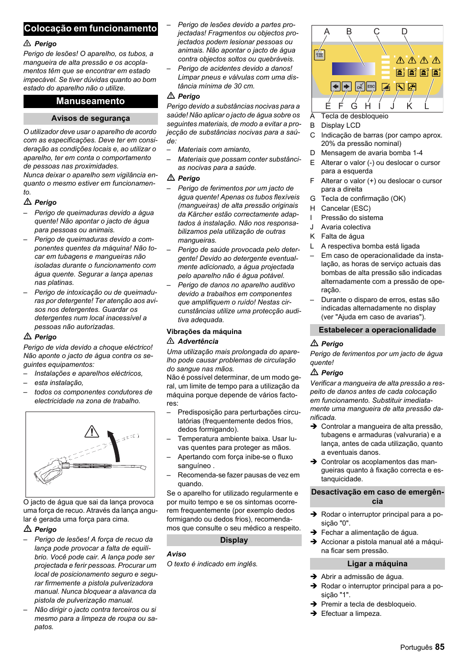 Colocação em funcionamento manuseamento | Karcher HDC advanced User Manual | Page 85 / 356