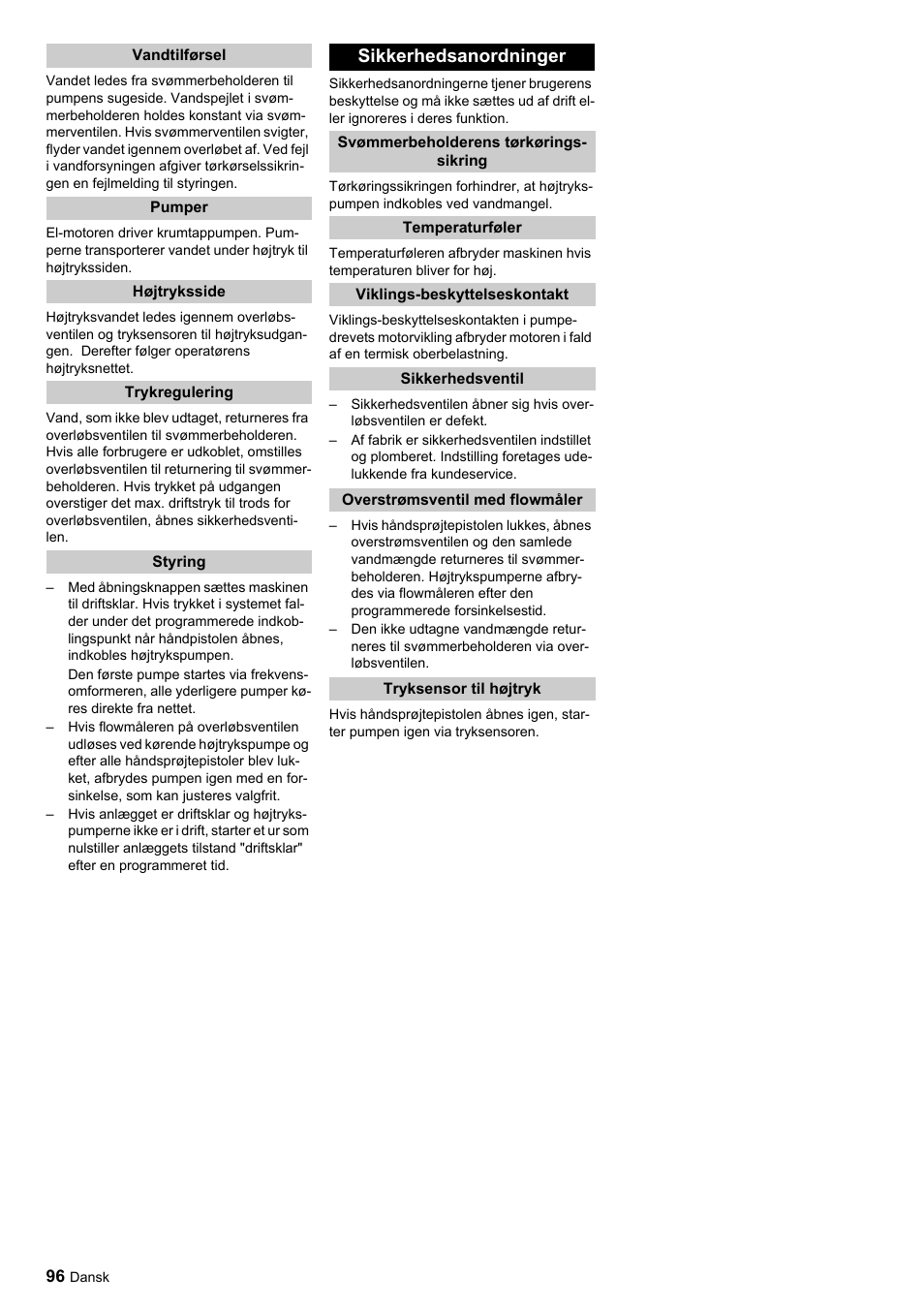 Sikkerhedsanordninger | Karcher HDC advanced User Manual | Page 96 / 356