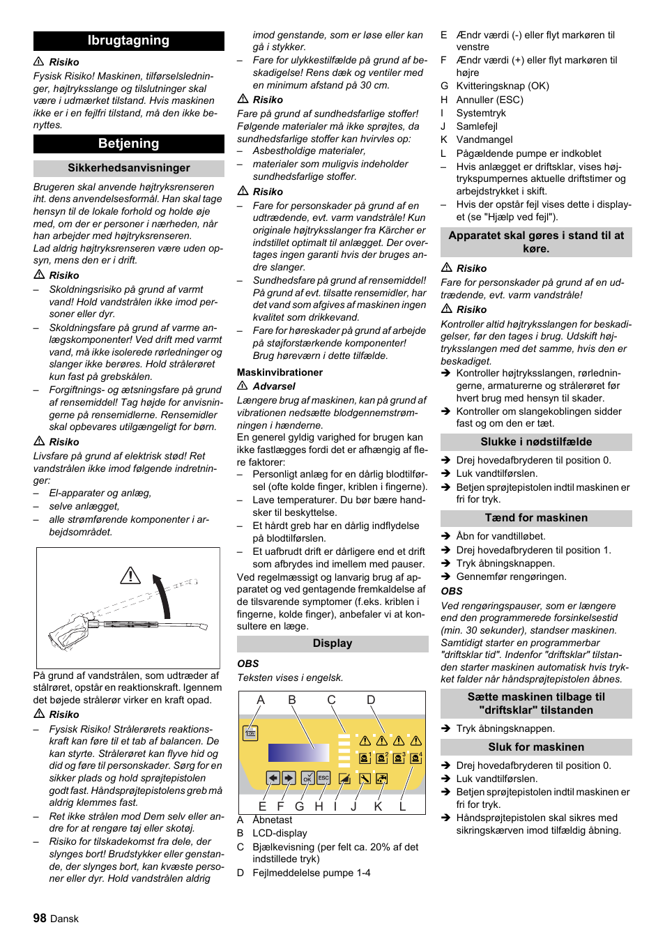 Ibrugtagning betjening | Karcher HDC advanced User Manual | Page 98 / 356