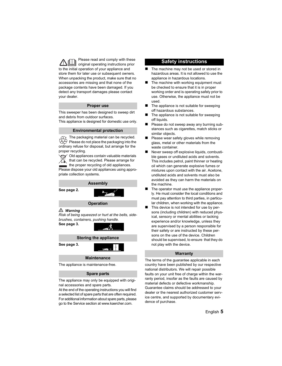 Safety instructions | Karcher S 750 User Manual | Page 5 / 32