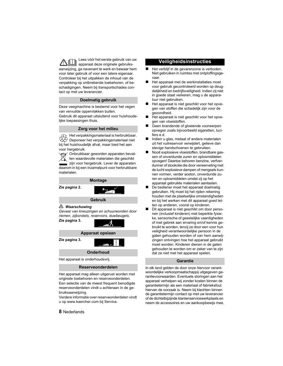Veiligheidsinstructies | Karcher S 750 User Manual | Page 8 / 32