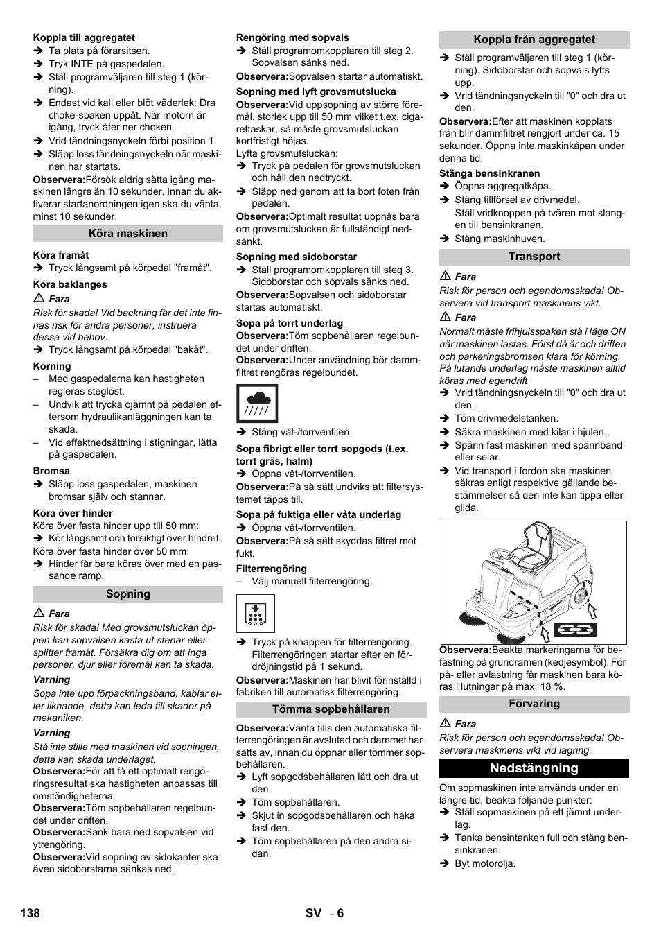 Nedstängning | Karcher KM 90-60 R P User Manual | Page 138 / 392