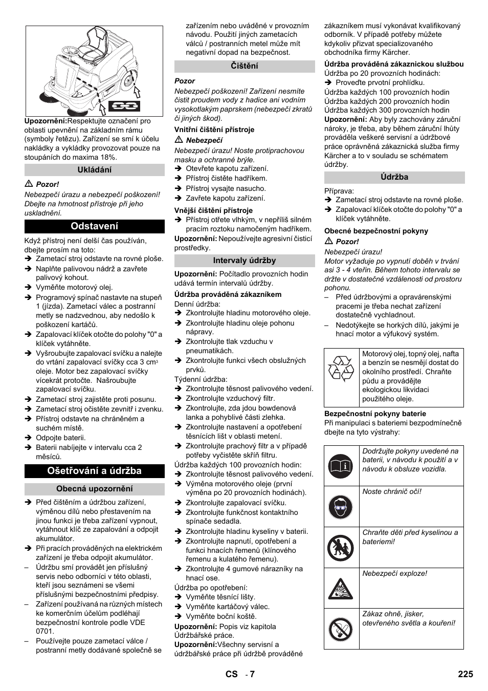 Odstavení ošetřování a údržba | Karcher KM 90-60 R P User Manual | Page 225 / 392