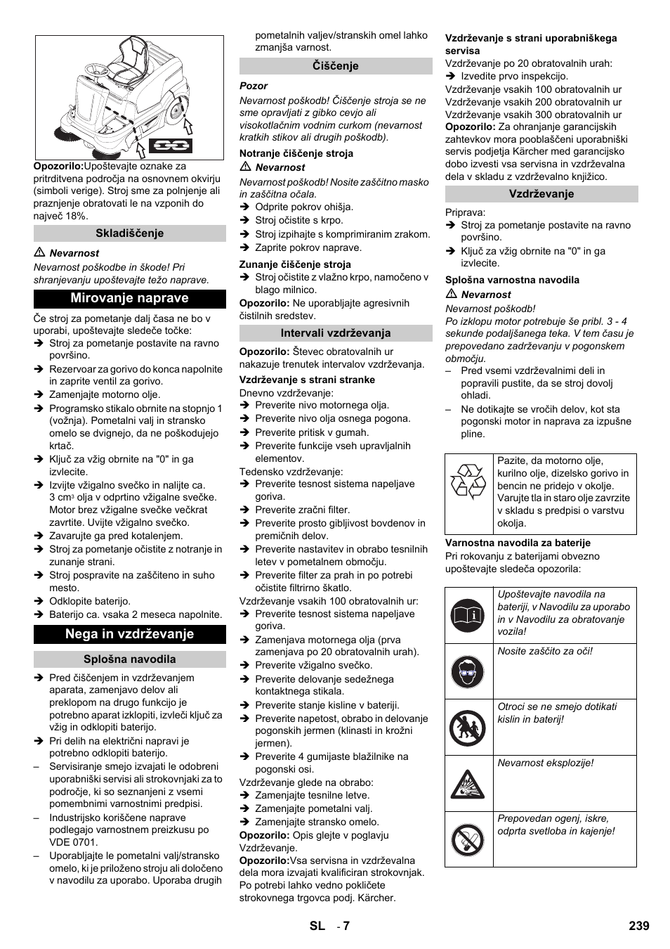 Mirovanje naprave nega in vzdrževanje | Karcher KM 90-60 R P User Manual | Page 239 / 392