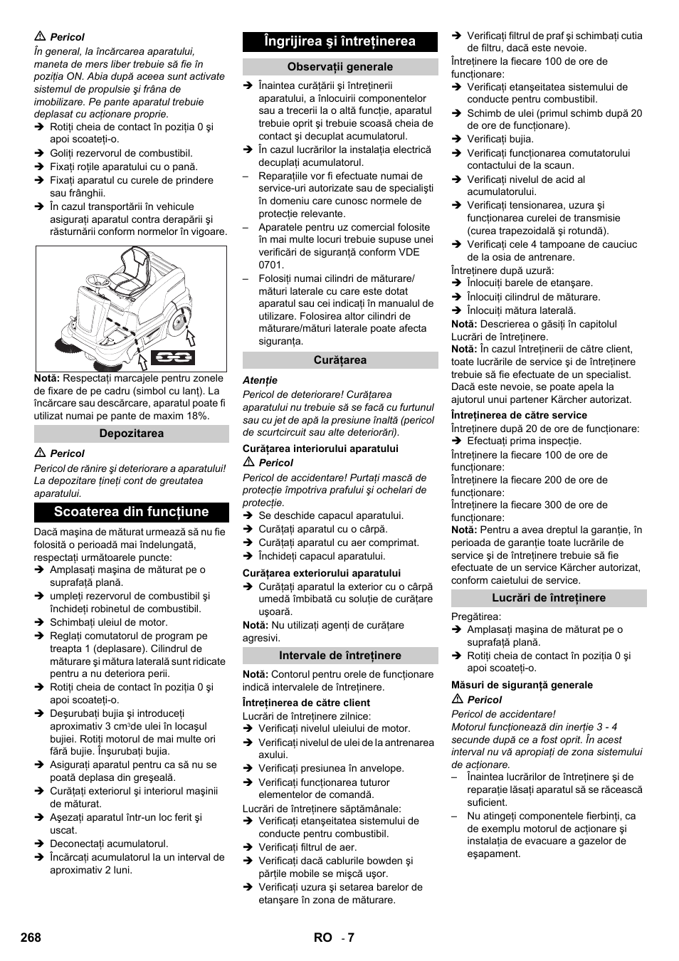 Scoaterea din funcţiune îngrijirea şi întreţinerea | Karcher KM 90-60 R P User Manual | Page 268 / 392