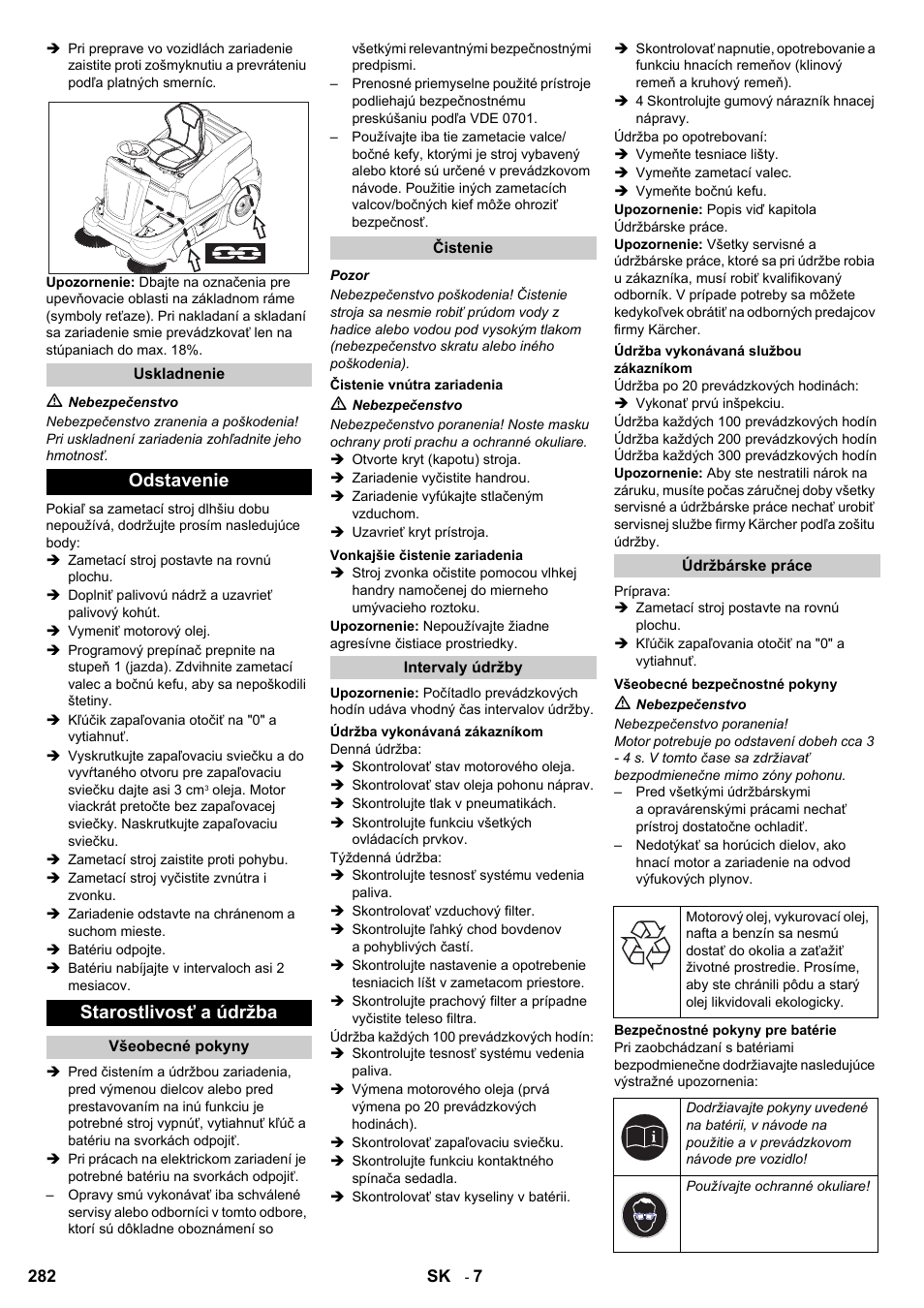 Odstavenie starostlivosť a údržba | Karcher KM 90-60 R P User Manual | Page 282 / 392