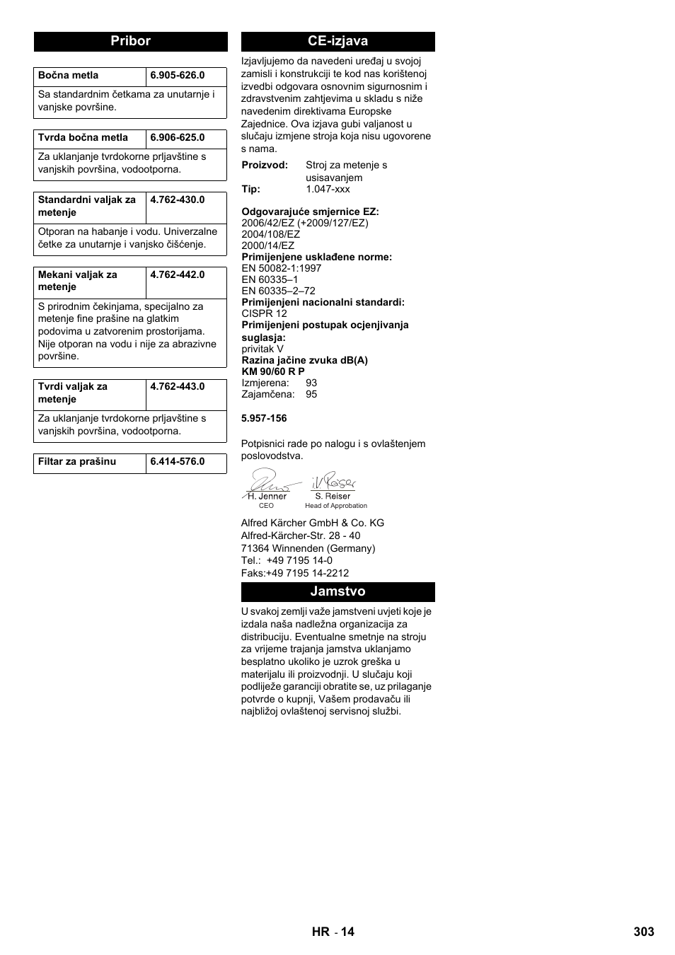 Pribor, Ce-izjava, Jamstvo | Karcher KM 90-60 R P User Manual | Page 303 / 392