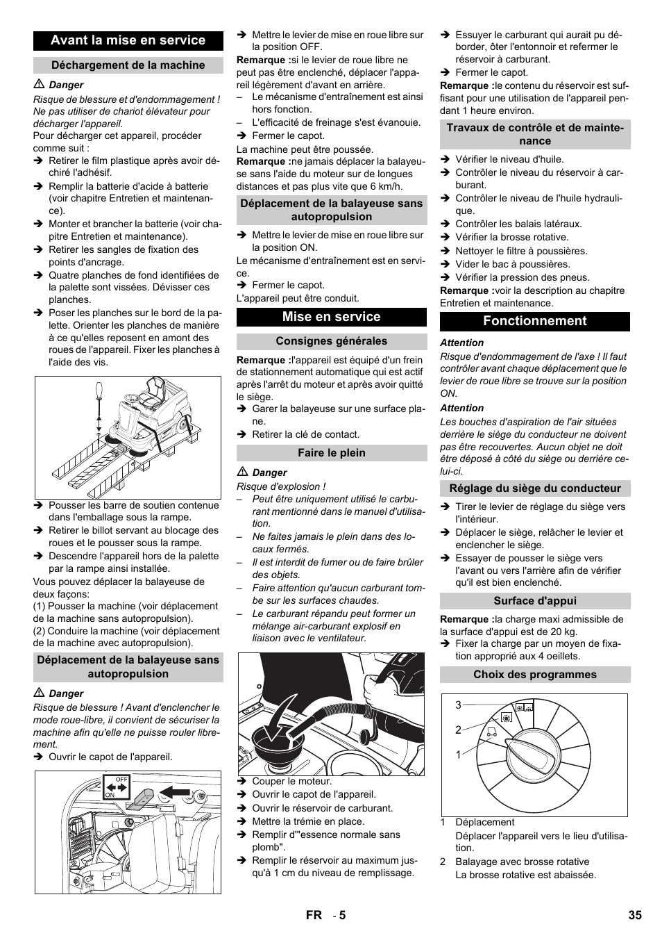Avant la mise en service, Mise en service, Fonctionnement | Karcher KM 90-60 R P User Manual | Page 35 / 392
