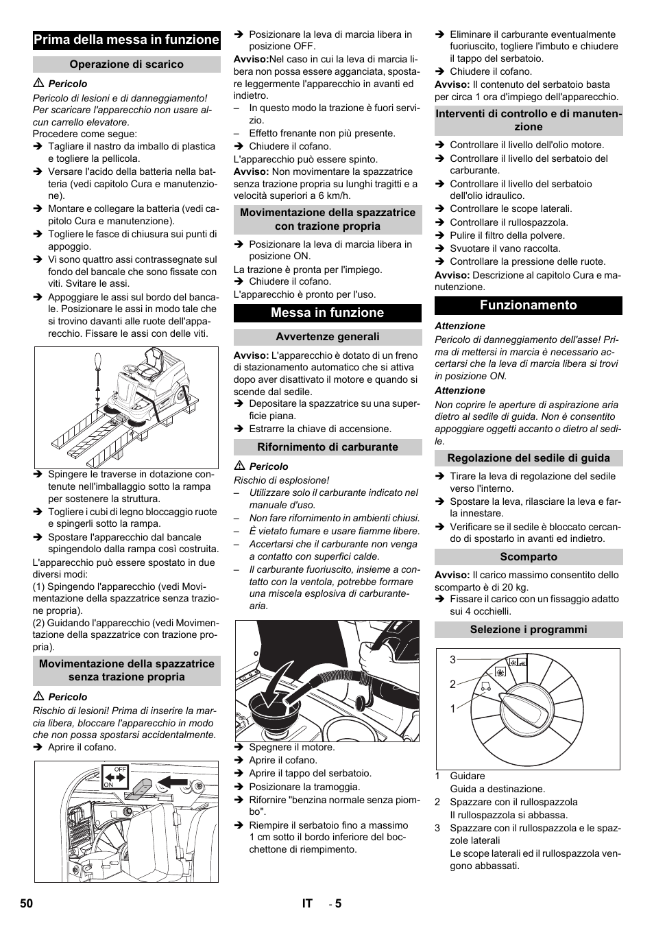 Prima della messa in funzione, Messa in funzione, Funzionamento | Karcher KM 90-60 R P User Manual | Page 50 / 392