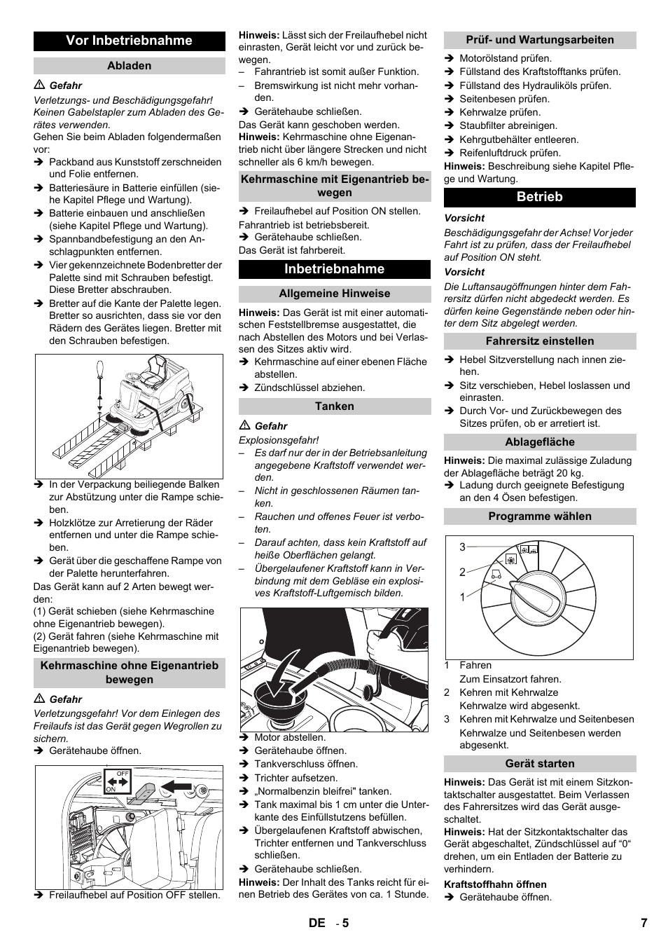 Vor inbetriebnahme, Inbetriebnahme, Betrieb | Karcher KM 90-60 R P User Manual | Page 7 / 392