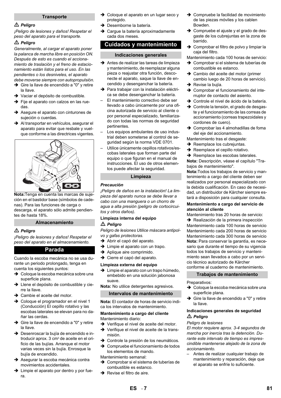 Parada cuidados y mantenimiento | Karcher KM 90-60 R P User Manual | Page 81 / 392