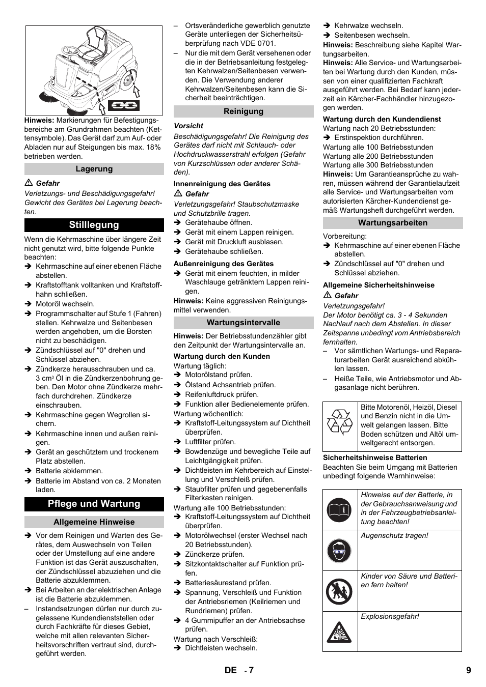 Stilllegung pflege und wartung | Karcher KM 90-60 R P User Manual | Page 9 / 392