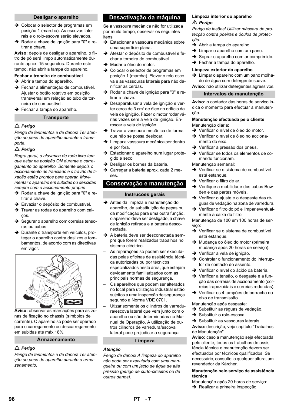 Desactivação da máquina conservação e manutenção | Karcher KM 90-60 R P User Manual | Page 96 / 392