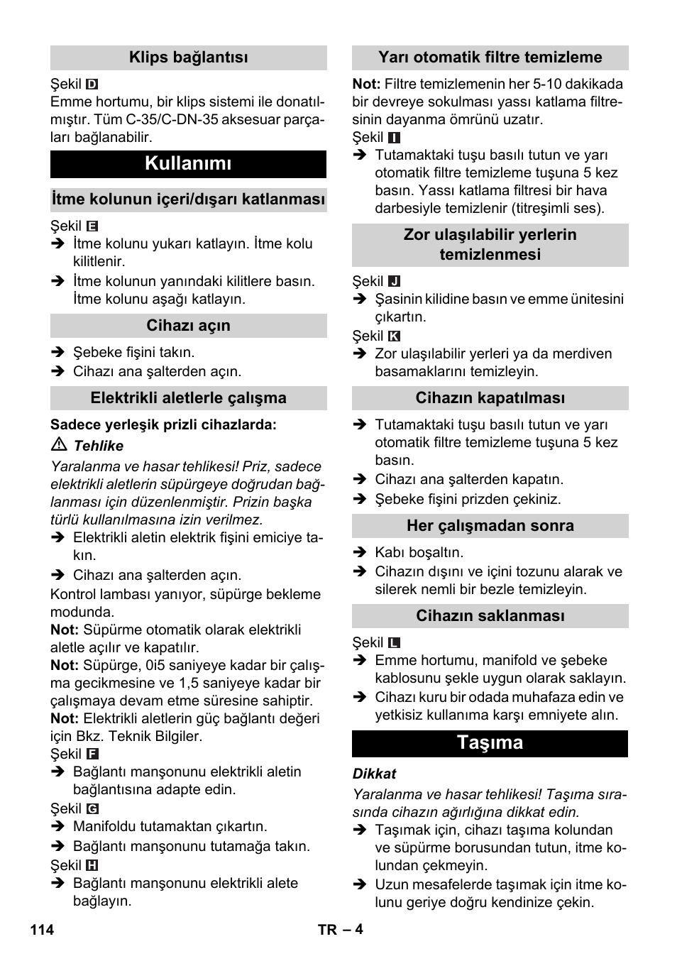 Kullanımı, Taşıma | Karcher NT 14-1 Ap Te Adv L User Manual | Page 114 / 248