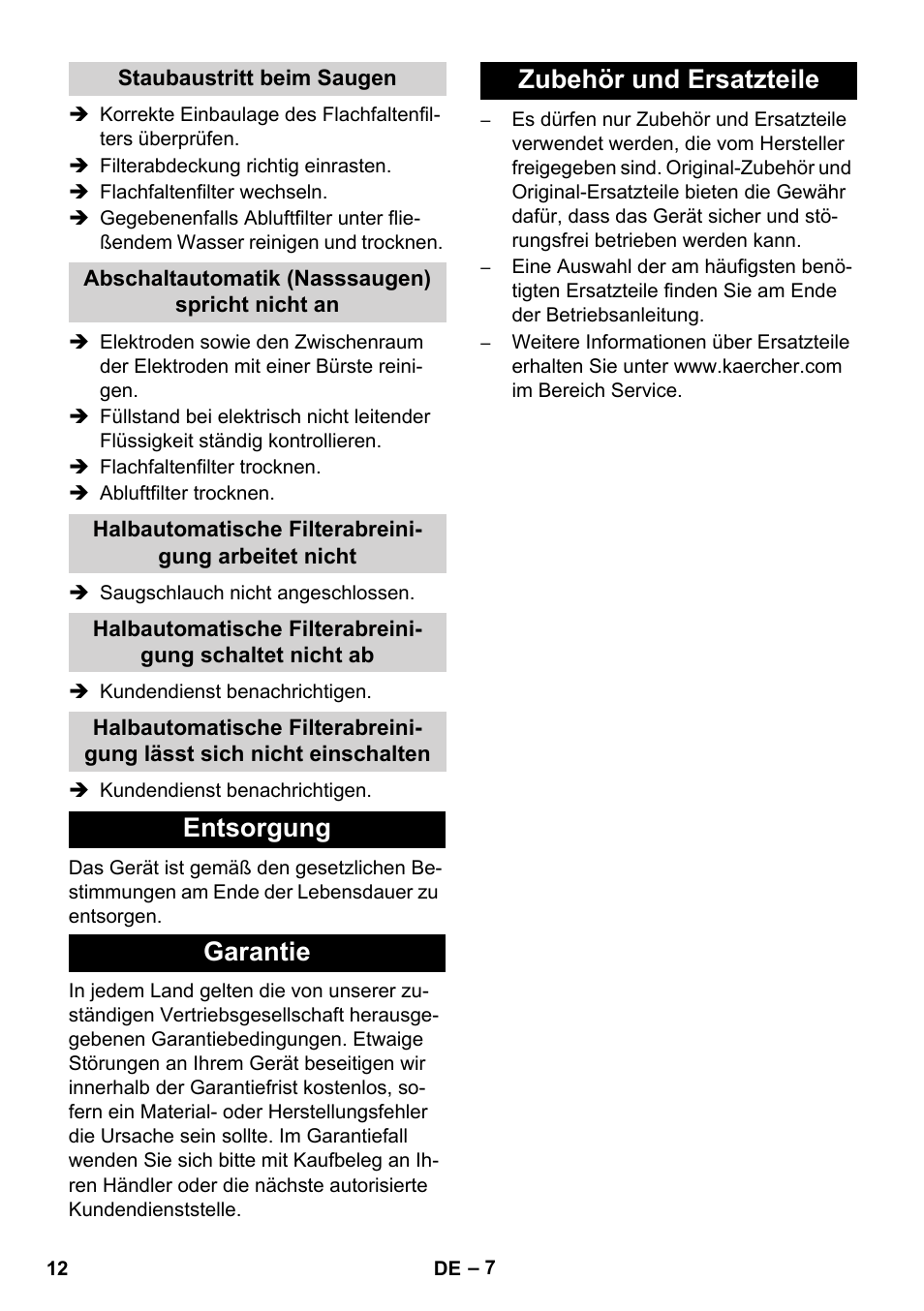 Entsorgung garantie zubehör und ersatzteile | Karcher NT 14-1 Ap Te Adv L User Manual | Page 12 / 248