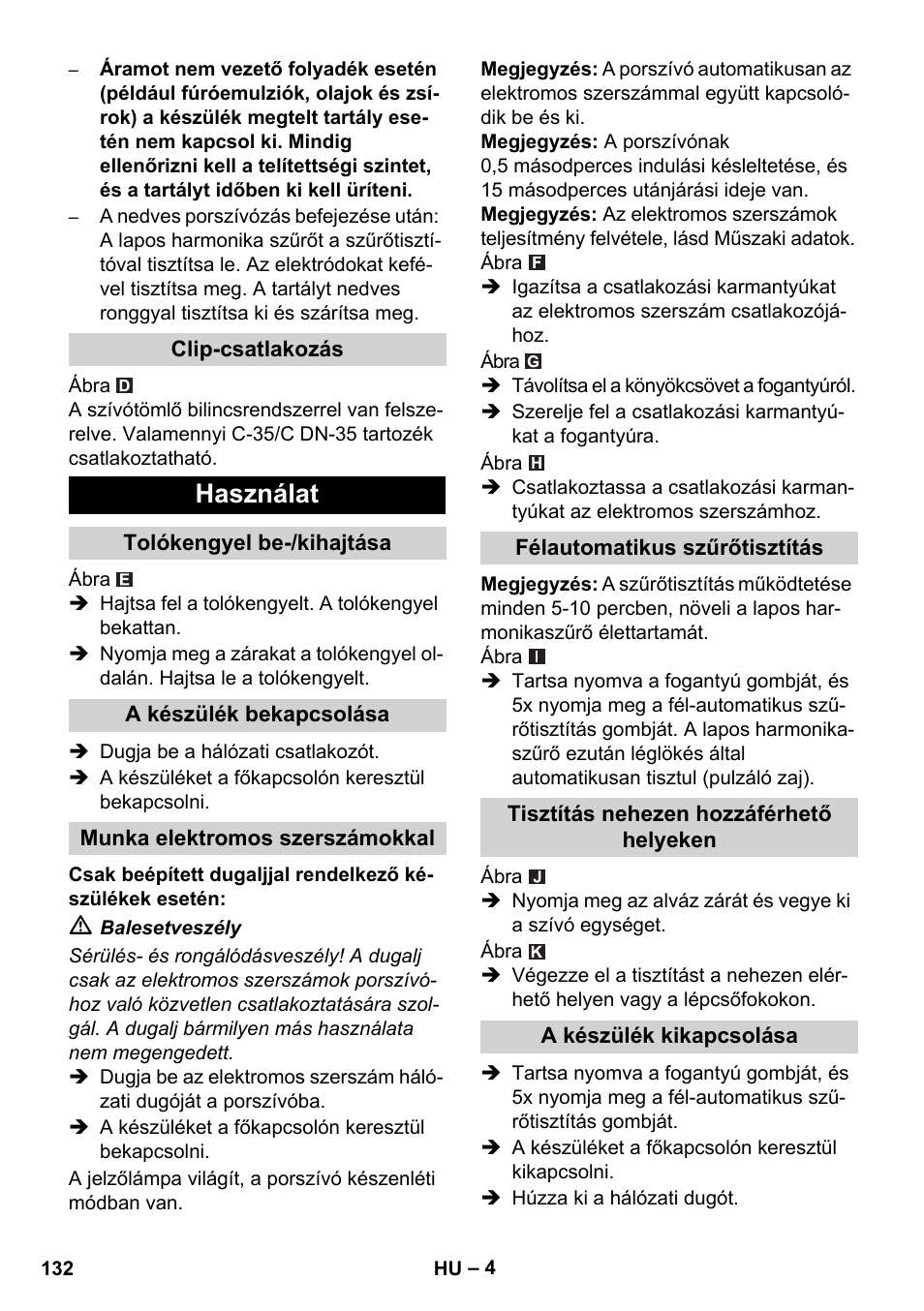 Használat | Karcher NT 14-1 Ap Te Adv L User Manual | Page 132 / 248