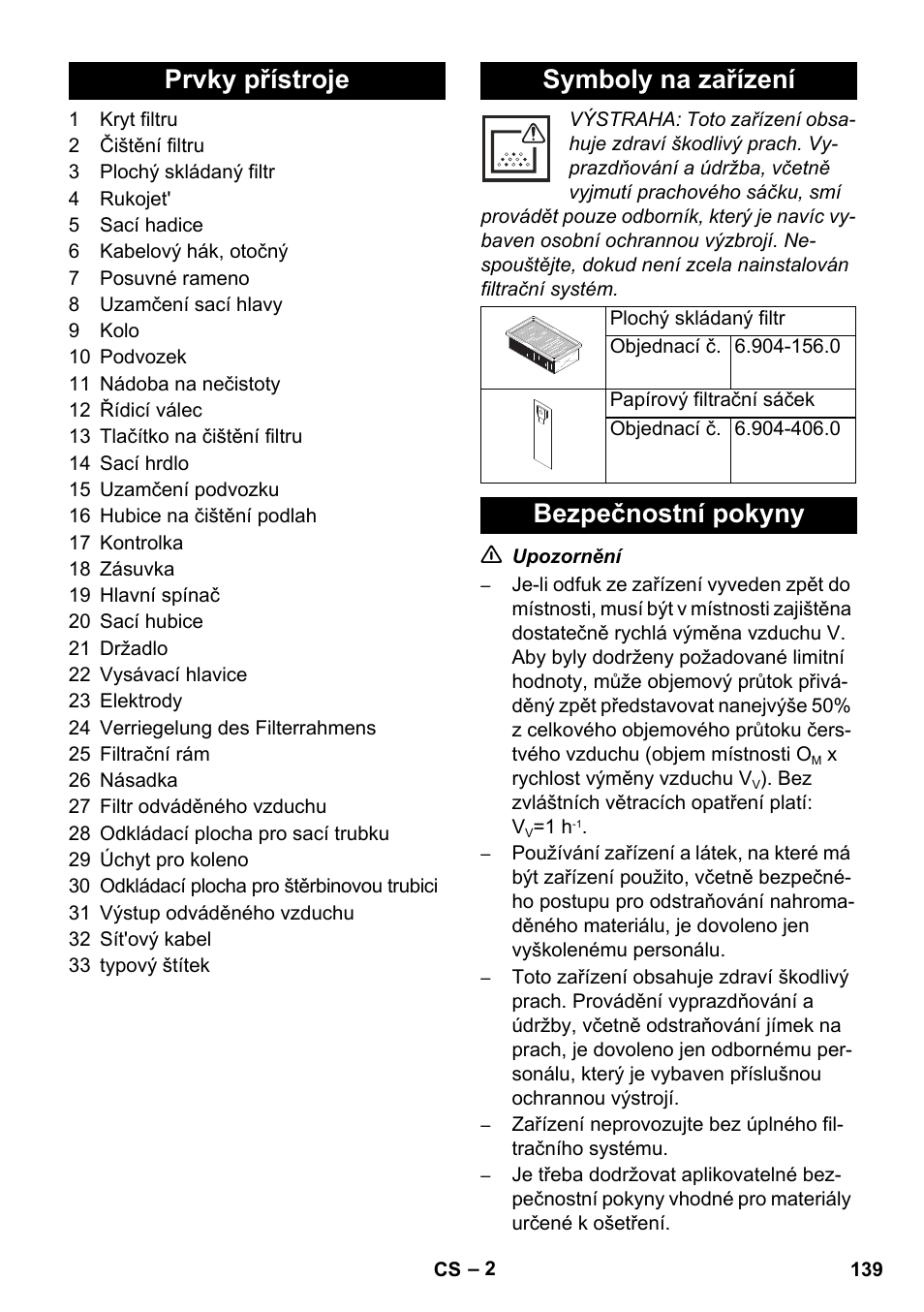 Prvky přístroje symboly na zařízení, Bezpečnostní pokyny | Karcher NT 14-1 Ap Te Adv L User Manual | Page 139 / 248