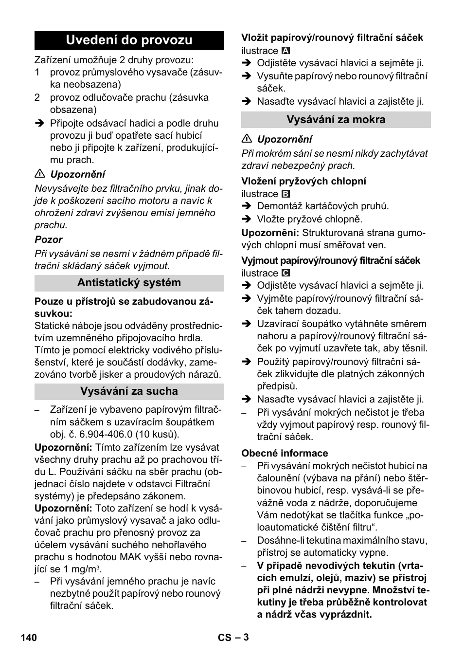 Uvedení do provozu | Karcher NT 14-1 Ap Te Adv L User Manual | Page 140 / 248