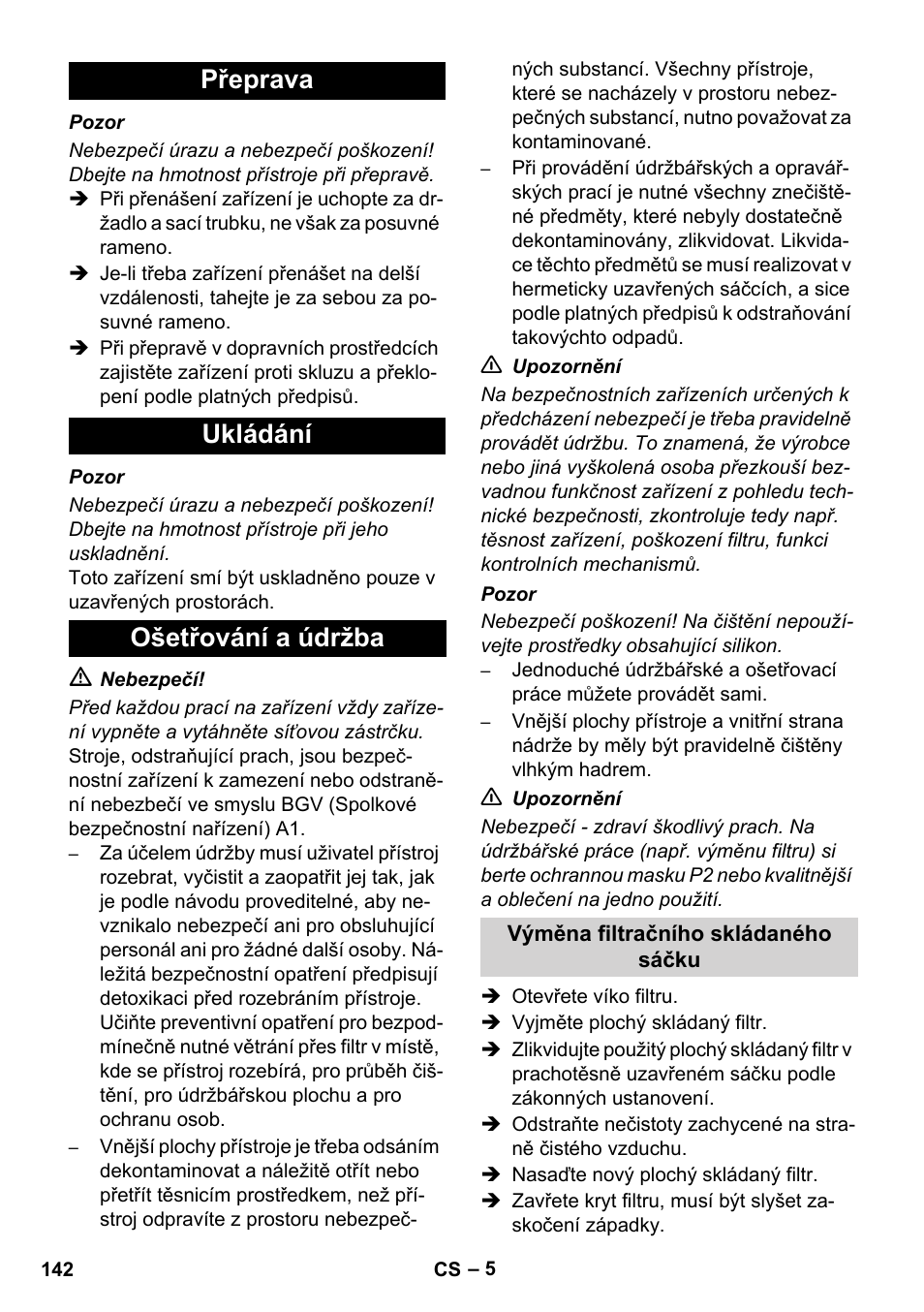 Přeprava ukládání ošetřování a údržba | Karcher NT 14-1 Ap Te Adv L User Manual | Page 142 / 248