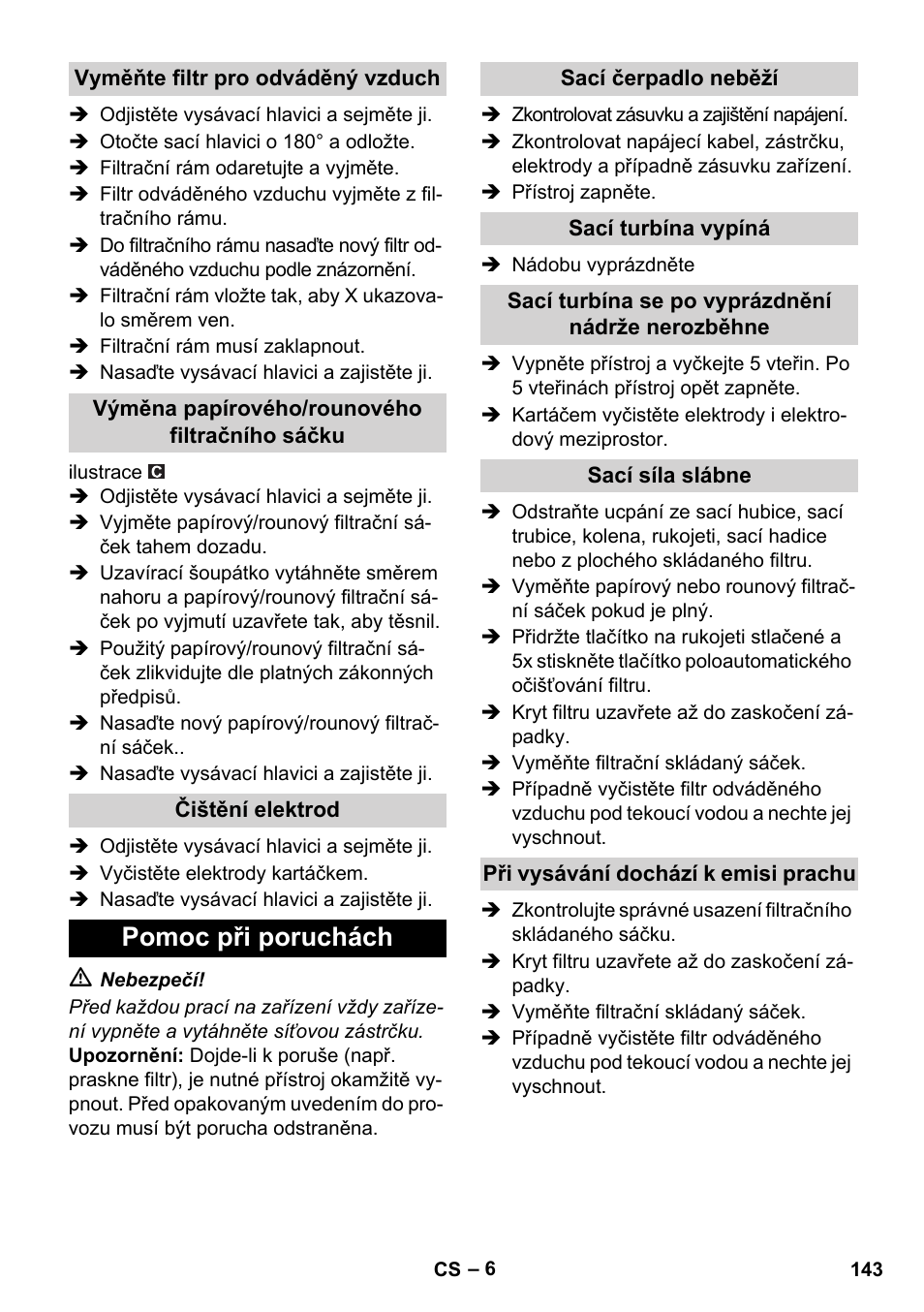 Pomoc při poruchách | Karcher NT 14-1 Ap Te Adv L User Manual | Page 143 / 248