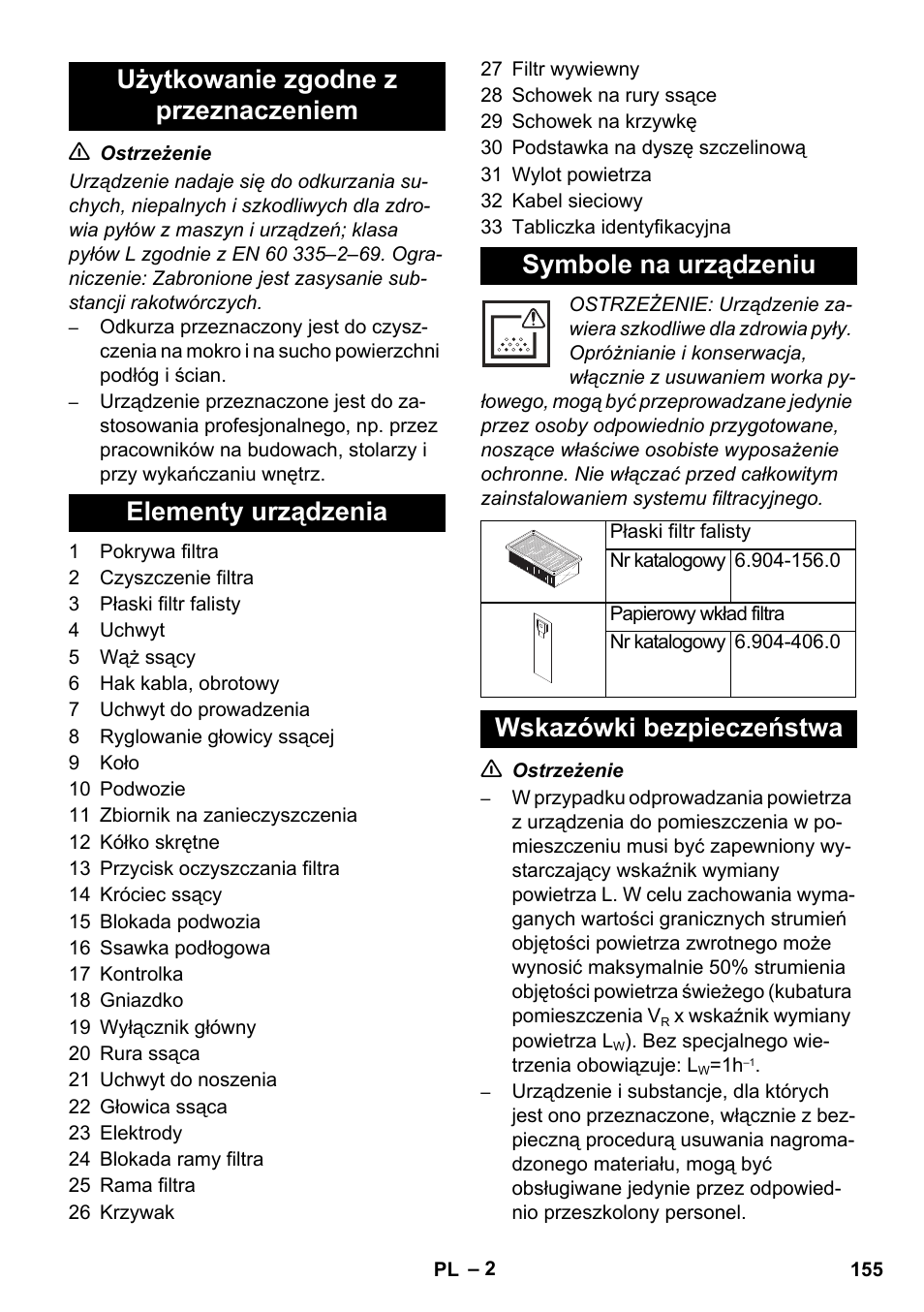 Wskazówki bezpieczeństwa | Karcher NT 14-1 Ap Te Adv L User Manual | Page 155 / 248