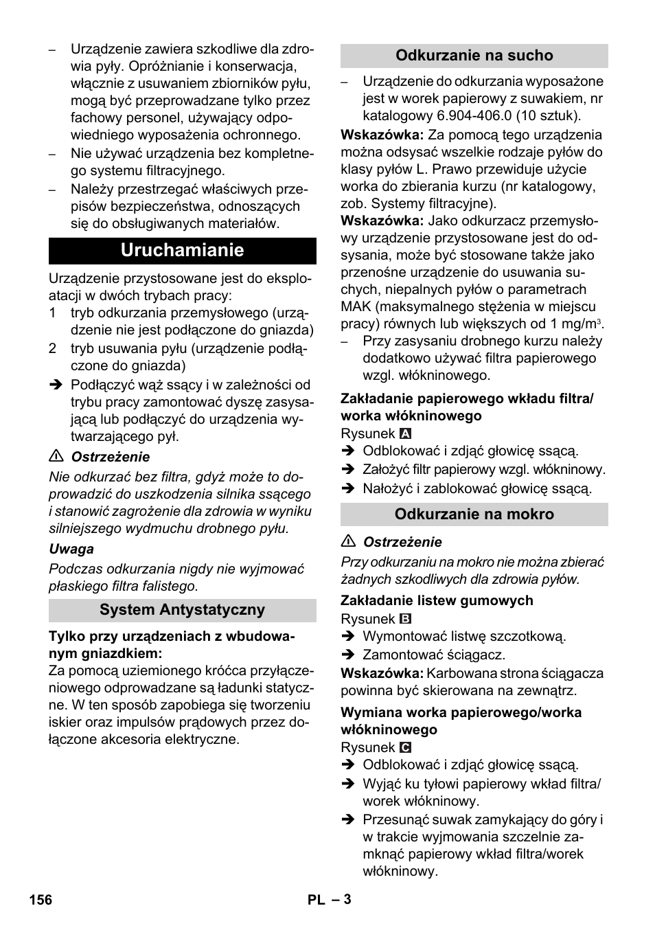 Uruchamianie | Karcher NT 14-1 Ap Te Adv L User Manual | Page 156 / 248