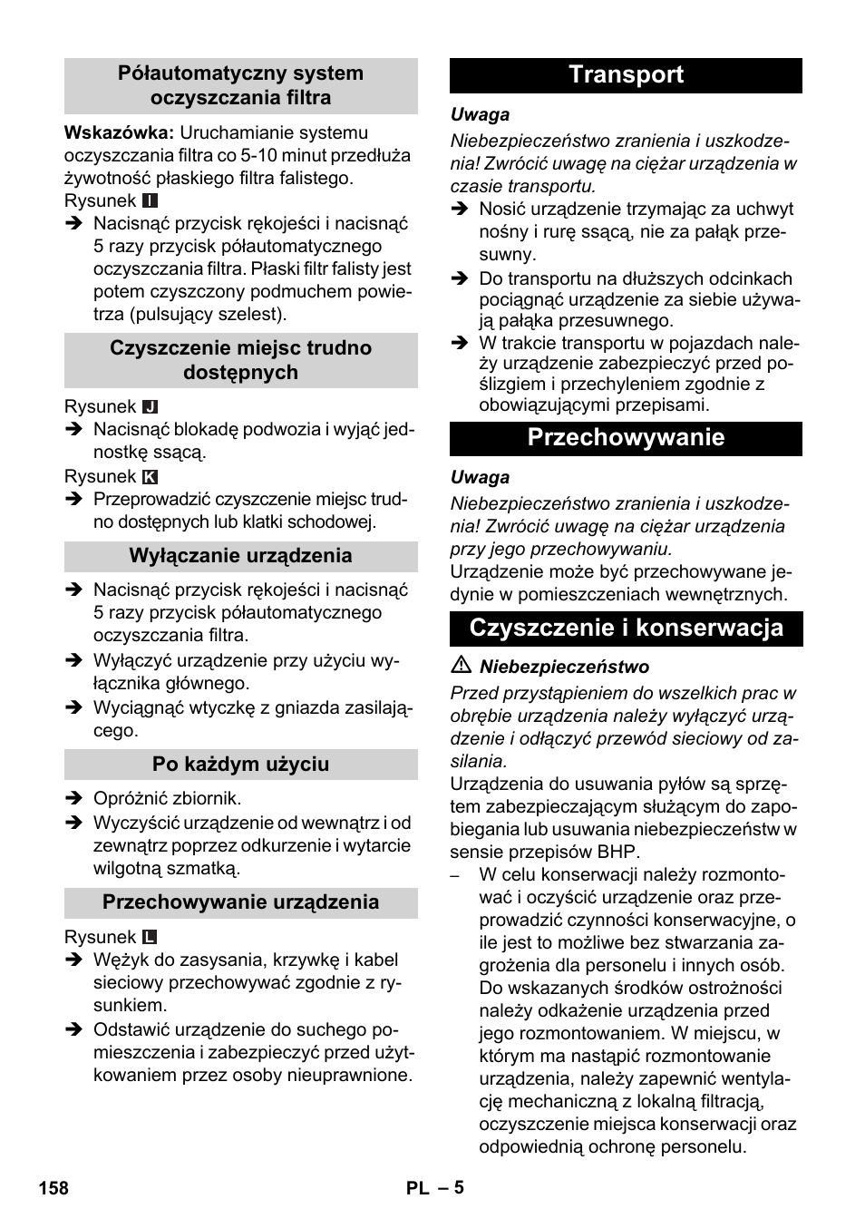 Transport przechowywanie czyszczenie i konserwacja | Karcher NT 14-1 Ap Te Adv L User Manual | Page 158 / 248