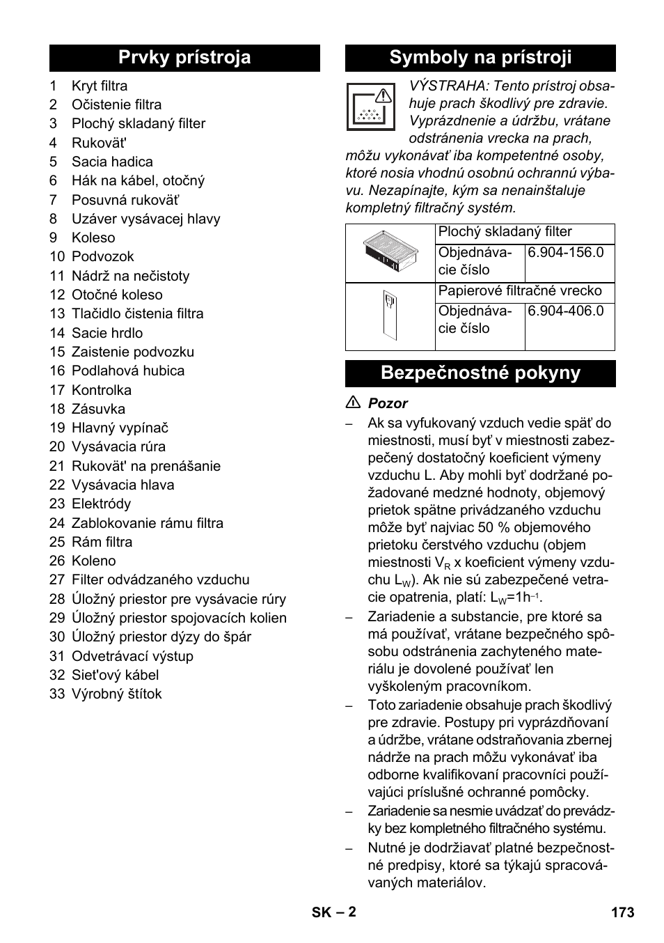 Prvky prístroja symboly na prístroji, Bezpečnostné pokyny | Karcher NT 14-1 Ap Te Adv L User Manual | Page 173 / 248