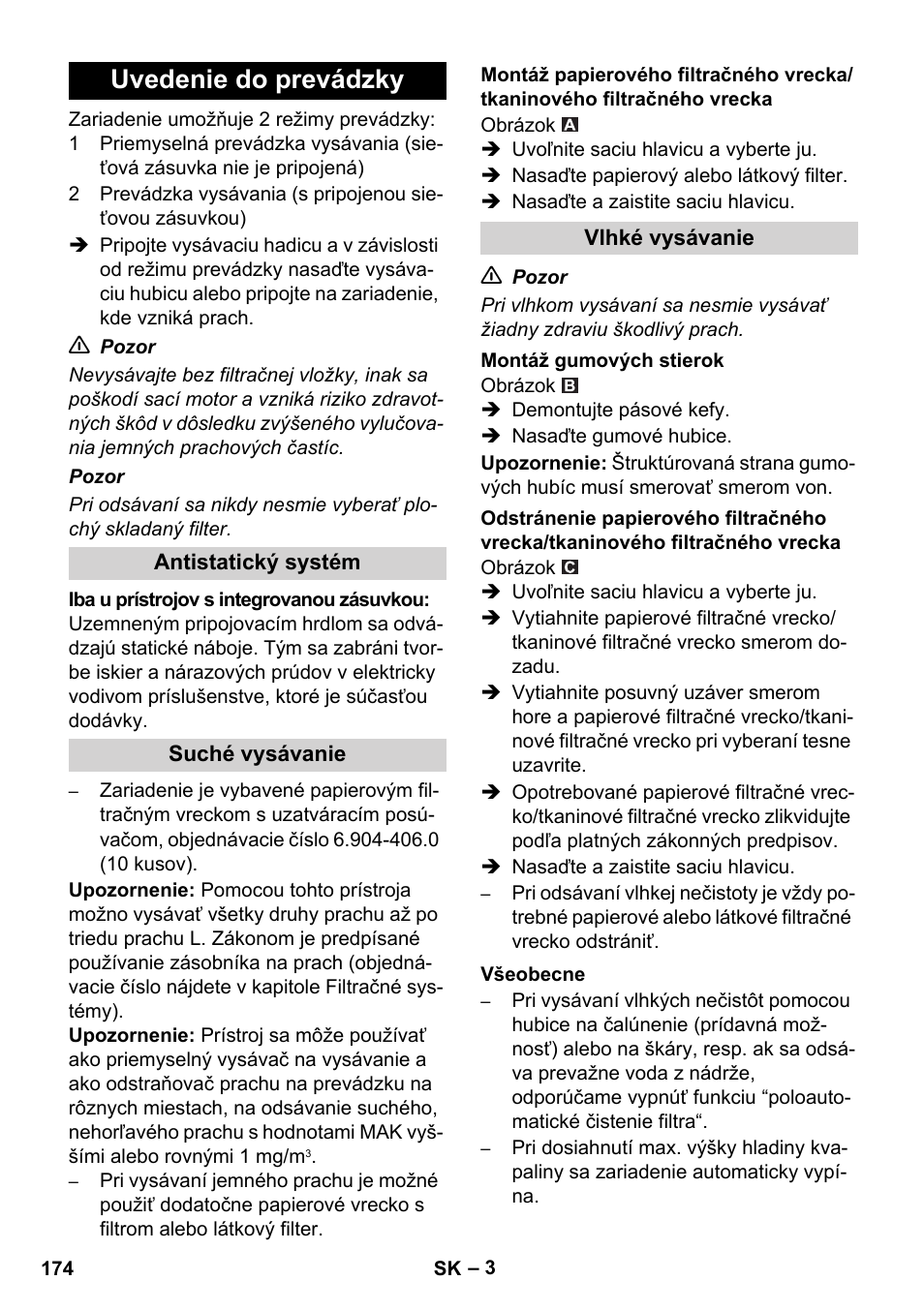Uvedenie do prevádzky | Karcher NT 14-1 Ap Te Adv L User Manual | Page 174 / 248
