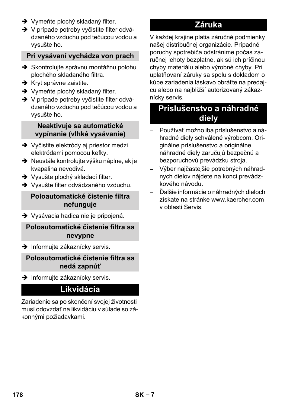 Likvidácia záruka príslušenstvo a náhradné diely | Karcher NT 14-1 Ap Te Adv L User Manual | Page 178 / 248