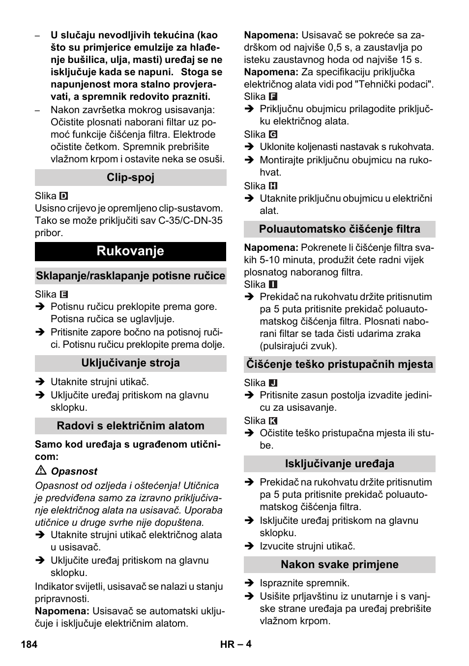 Rukovanje | Karcher NT 14-1 Ap Te Adv L User Manual | Page 184 / 248